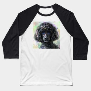 An Expressive Painting of a Cool Looking Black Poodle with Sunglasses Baseball T-Shirt